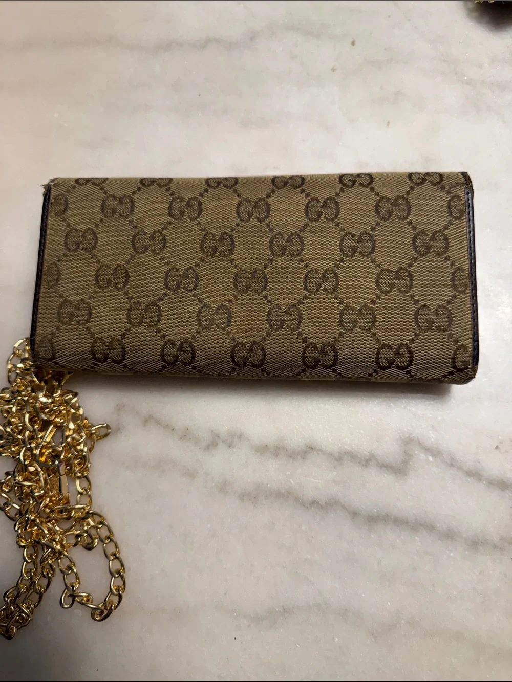 Gucci Brown GG Canvas Wallet with Gold Chain - Picture 2 of 3